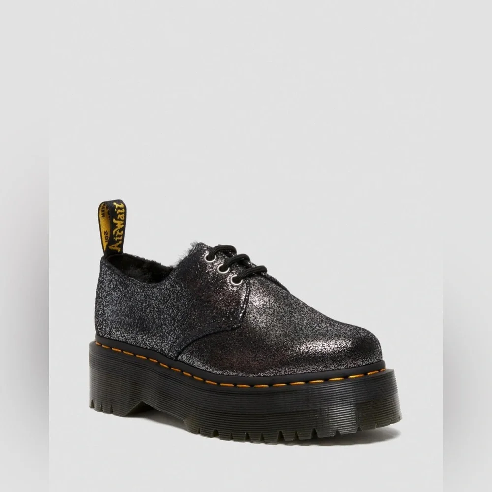 Dr Martens Women's  1461 Faux Fur-lined Metallic Leather Platform Shoes Size 6